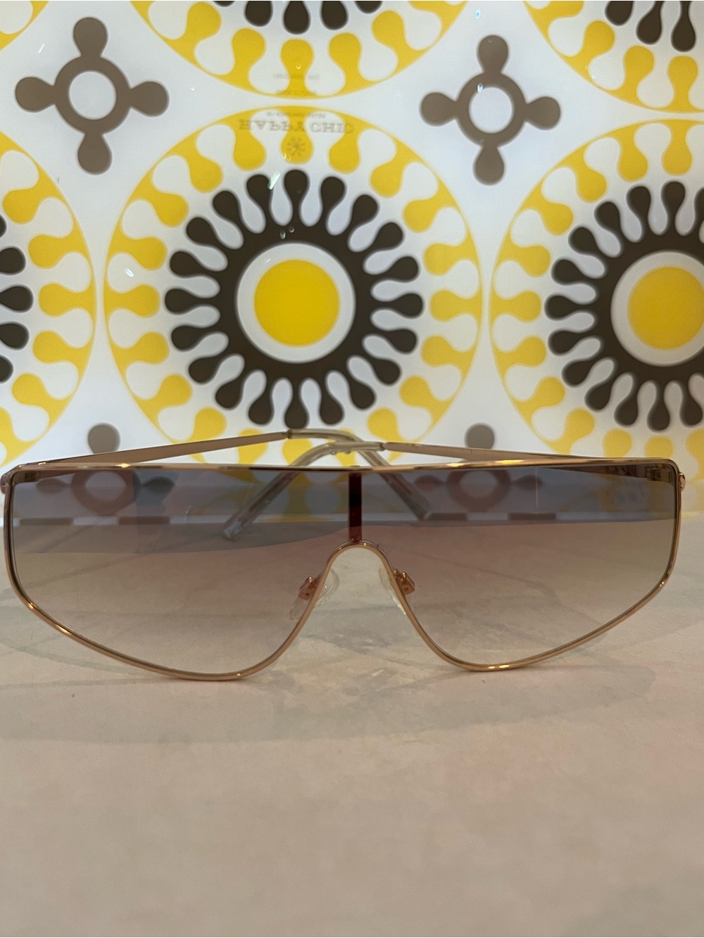 Gold Frame Brown Gradient Shield Sunglasses - Women Accessories
